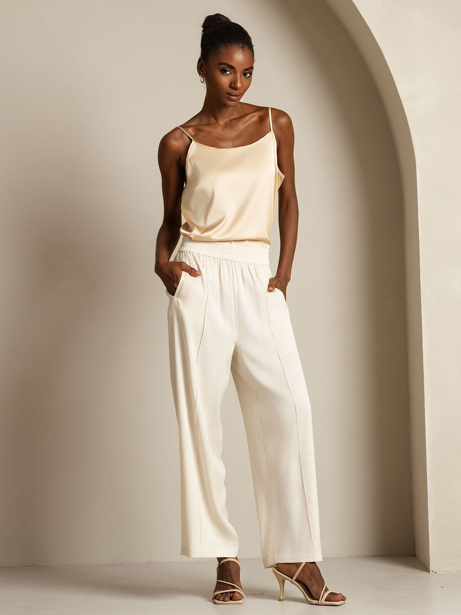 [Beige] SilkSilky-DE 22Momme Seide Womens Pants 008