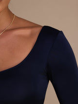 [Dunkelblau] SilkSilky-DE Long Sleeve U Ausschnitt T-Shirt 006