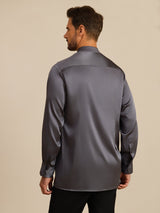 [Dunkelgrau] SilkSilky-DE Long Sleeve Stand Collar Herrenhemd 002