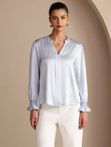 [Himmelblau] SilkSilky-DE Long Sleeve Damenblusen 003