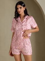 [Rosa Leopard] SilkSilky-DE Short Sleeve Notch Collar Damen Pyjamas 003