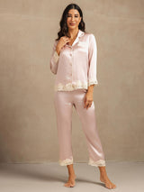 [Rosa] SilkSilky-DE Langärmelig Damen Pyjamas 001