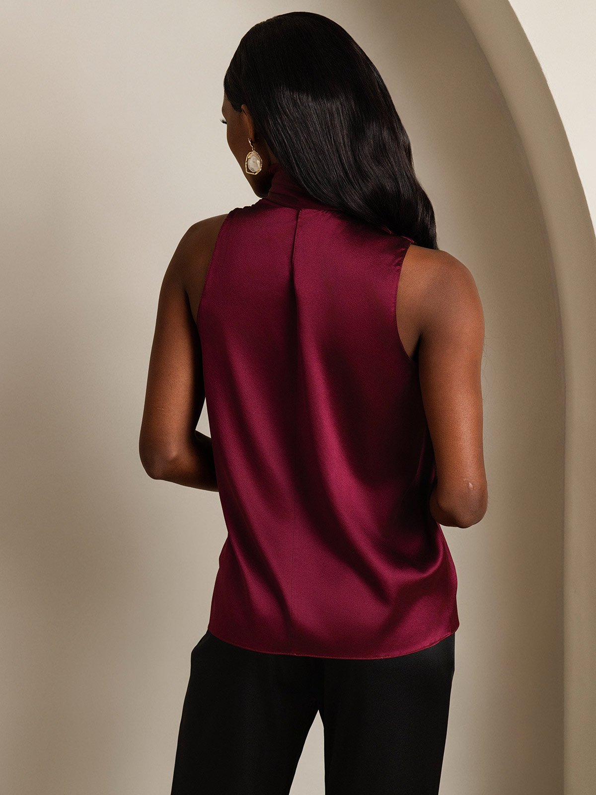 SilkSilky-DE 19Momme Seide Schleife am Ausschnitt Damenhemd Dunkelrot 002