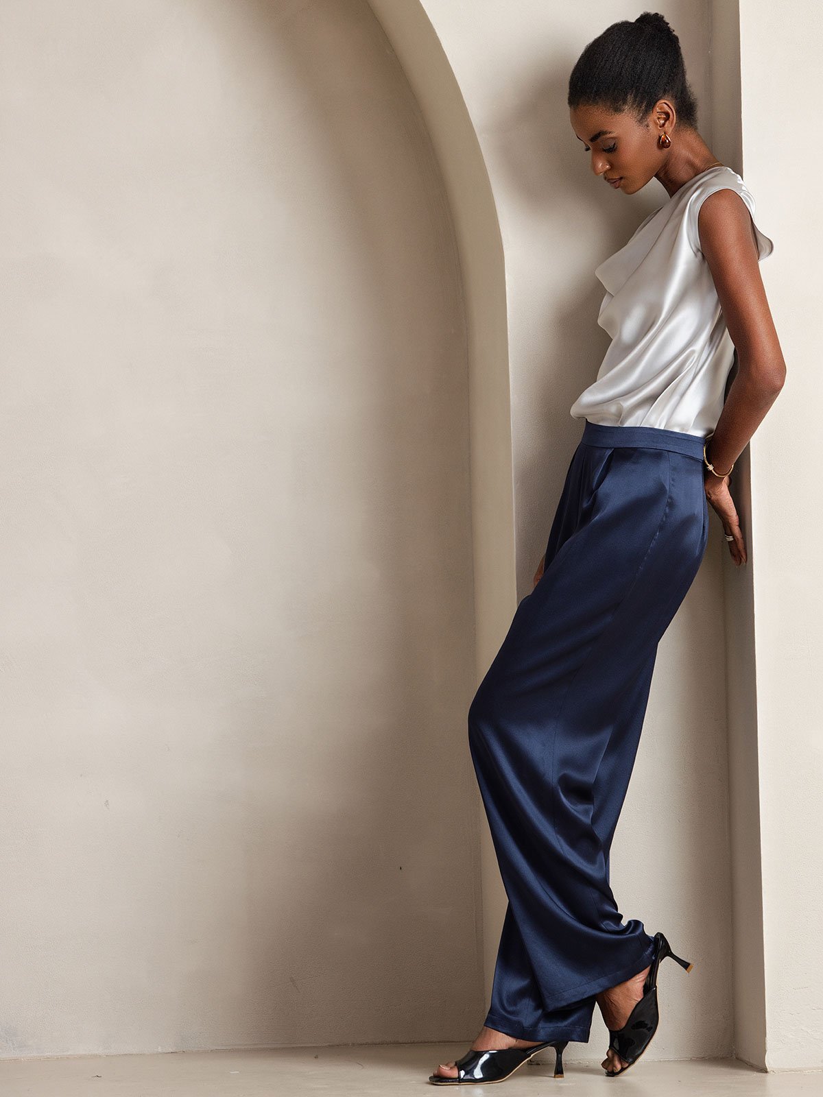 [Dunkelblau] SilkSilky-DE 19Momme Seide Womens Pants 007