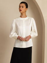 [Weiß] SilkSilky-DE 19Momme Long Sleeve Round Neck Bluse 001