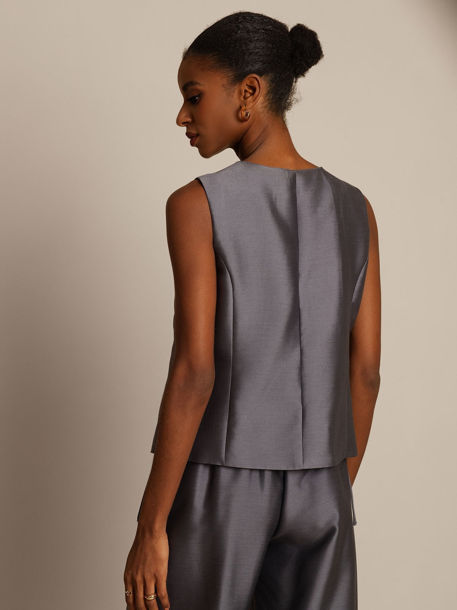 [Grau] SilkSilky-DE 32Momme Silk-Wool Blend Womens Vest 002,