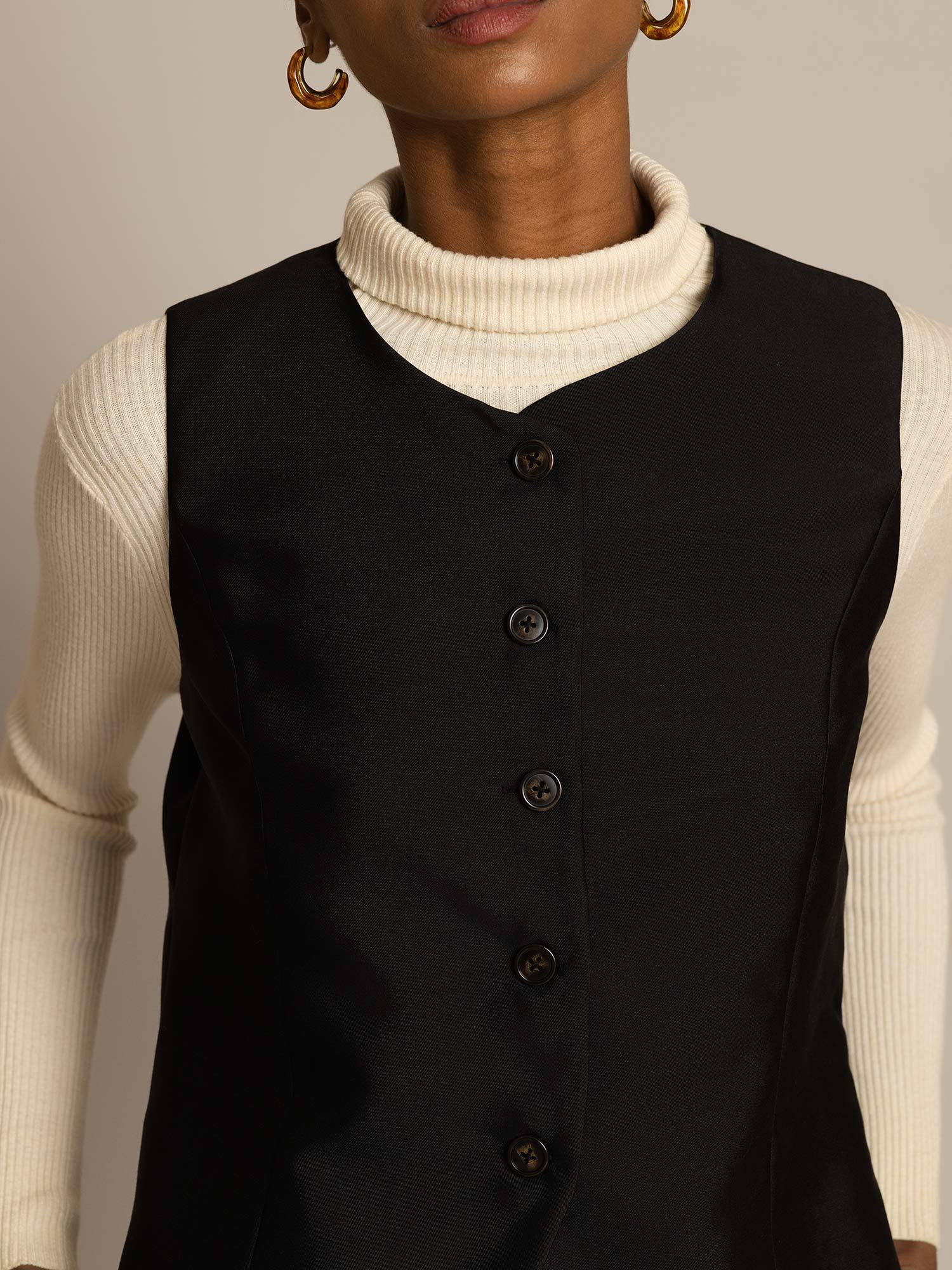 [Schwarz] SilkSilky-DE 32Momme Silk-Wool Blend Womens Vest 003,