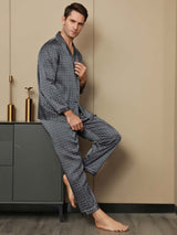 [Marine Ginkgo] SilkSilky-DE 19Momme Langärmelig Herren Pyjamas 005