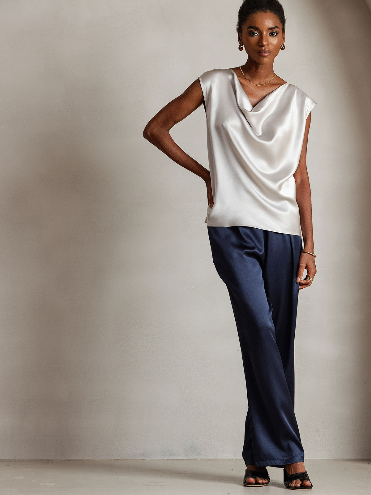 [Hellgrau] SilkSilky-DE 19Momme Seide Womens T-Shirt 003