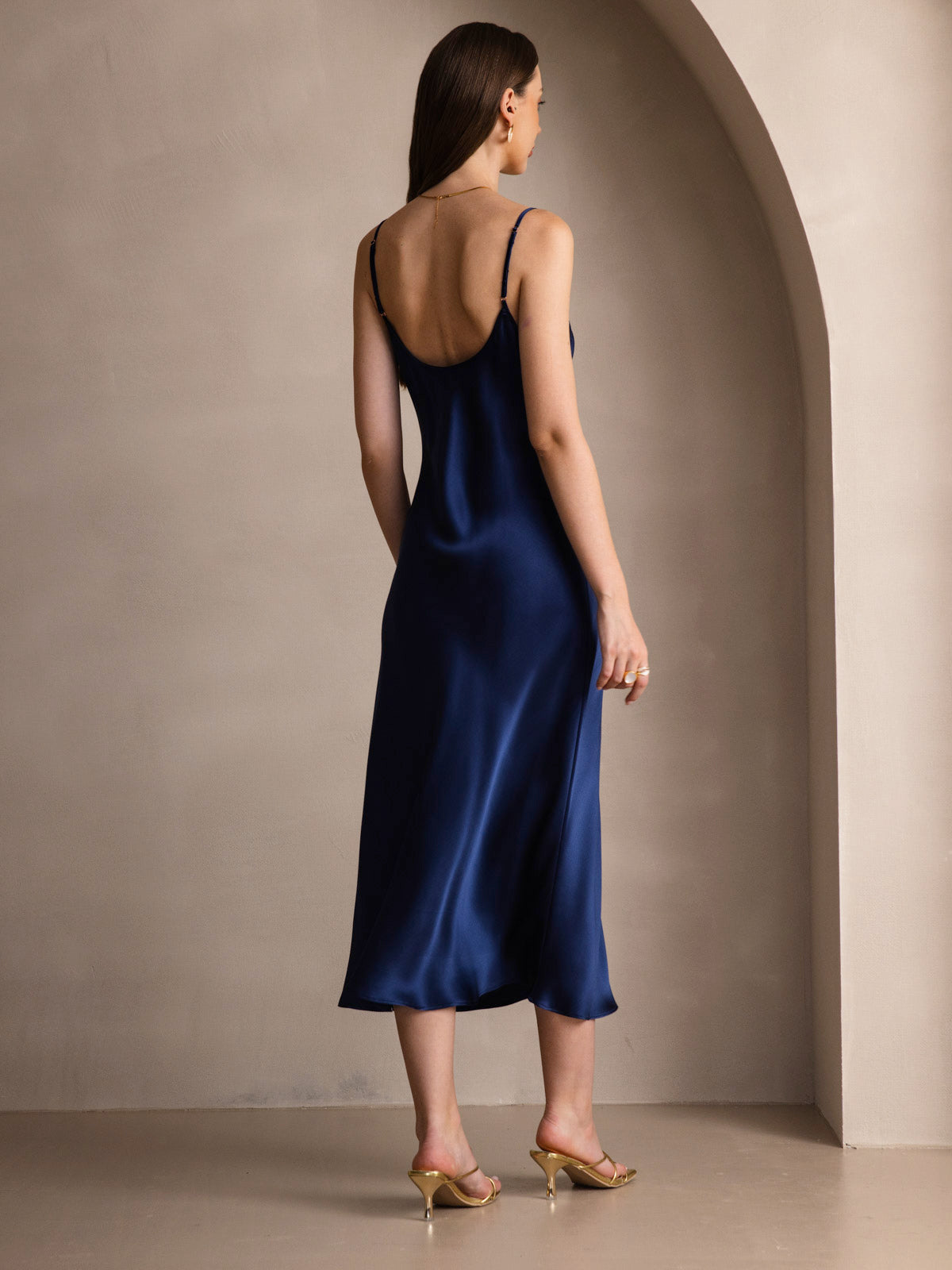 [Dunkelblau] SilkSilky-DE Reine Seide Dress 002