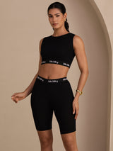 [Schwarz] SilkSilky-DE Sleeveless Crew Neck Women's Outfit Sets 004
