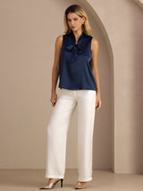 [Dunkelblau] SilkSilky-DE Sleeveless Tie Neck Cami Top 008