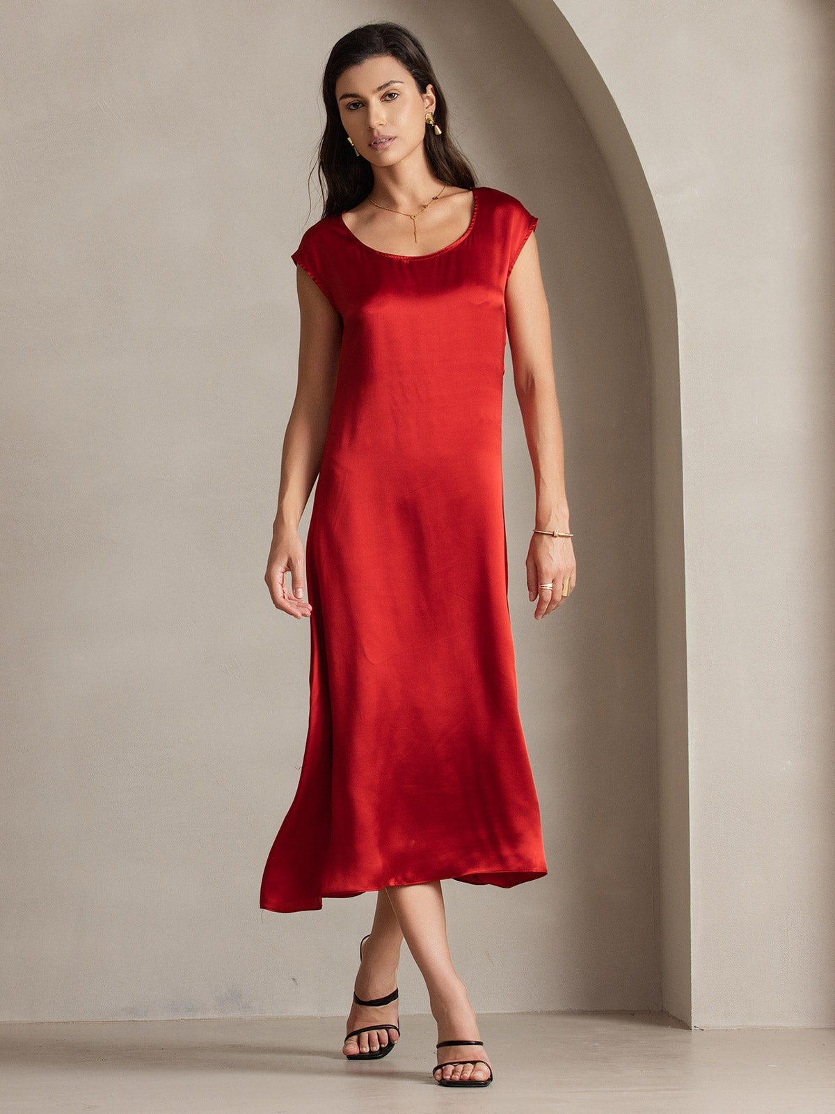 [Rotwein] SilkSilky-DE 19Momme Seide Dress 004