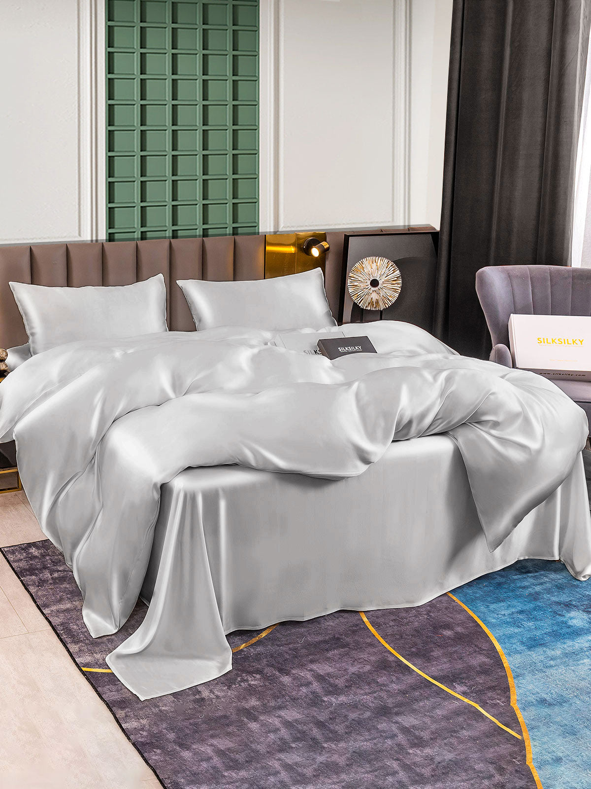 [Silber] SilkSilky-DE 25Momme Reine Seide Bedding Set 003,