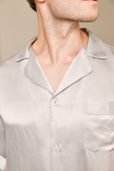 [Grau] SilkSilky-DE Langärmelig Notch-Kragen Herren Pyjamas 006