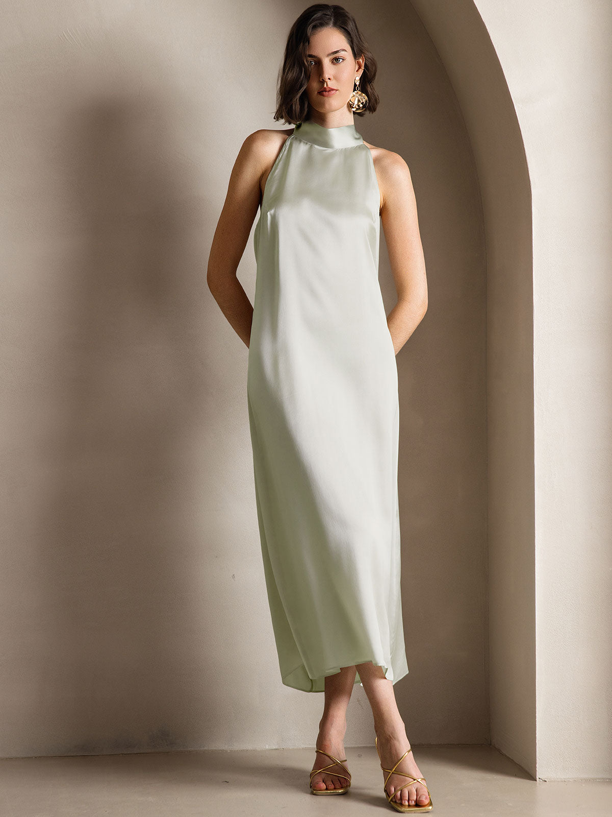 [Hellgrün] SilkSilky-DE 19Momme Seide Dress 003