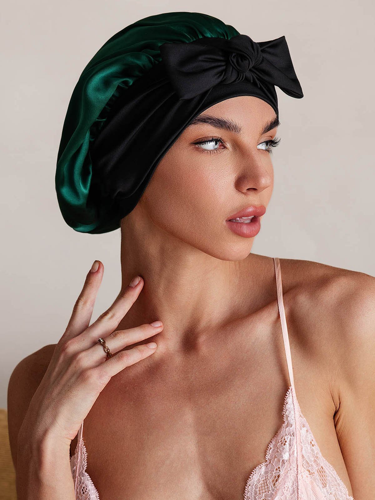 [Dunkelgrün] SilkSilky-DE Reine Seide Sleep Cap 001