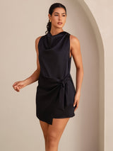 [Schwarz] SilkSilky-DE Sleeveless Cowl Neck Kleider 004