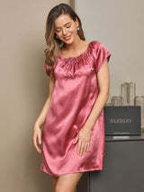 [Blasses Mauve] SilkSilky-DE Kappenärmel Eckiger Ausschnitt Nachthemden 005