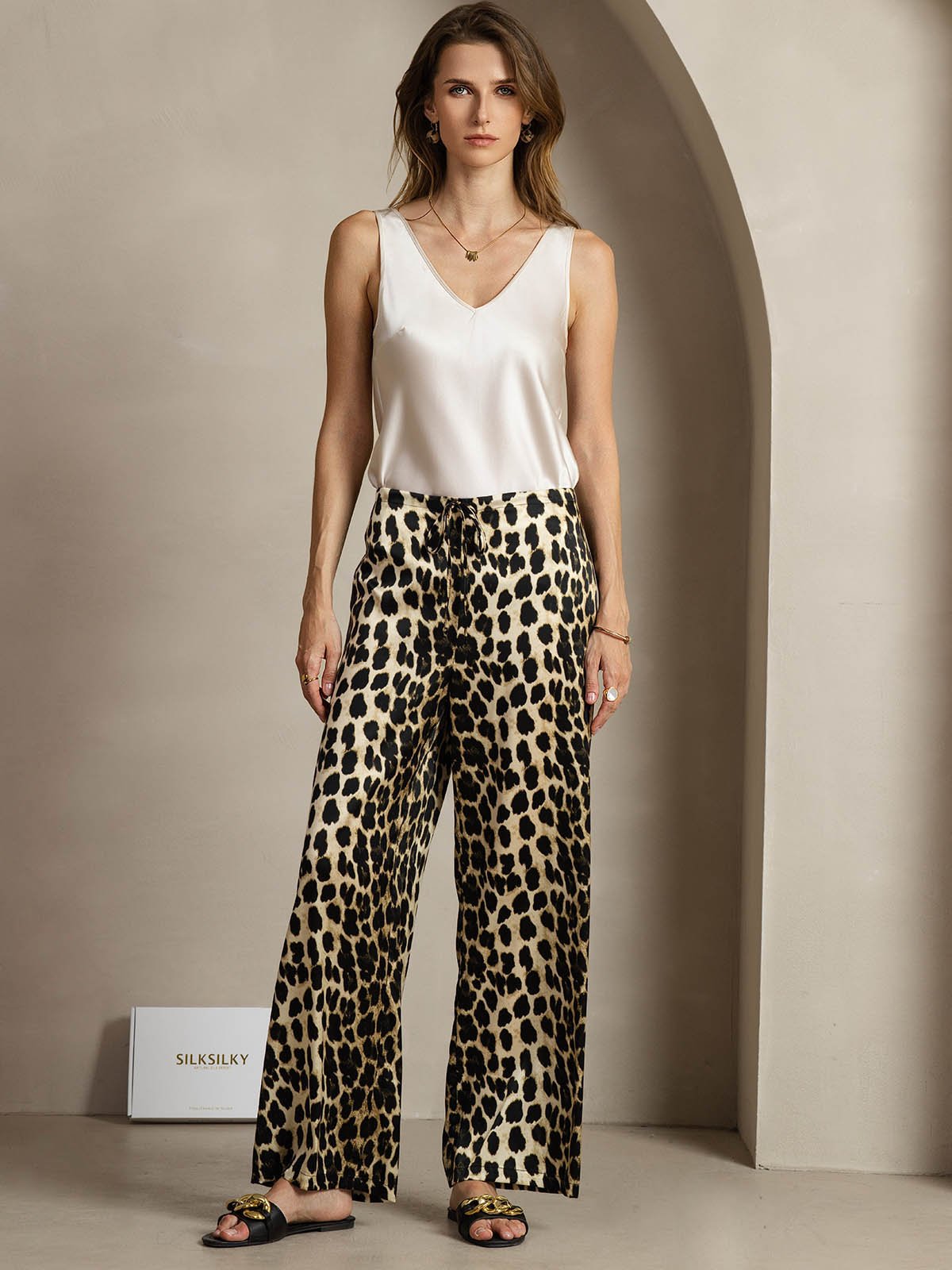 [Leopard] SilkSilky-DE 19Momme Seide Womens Pants 006