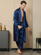 [Dunkelblau] SilkSilky-DE Reine Seide Mens Robe 009