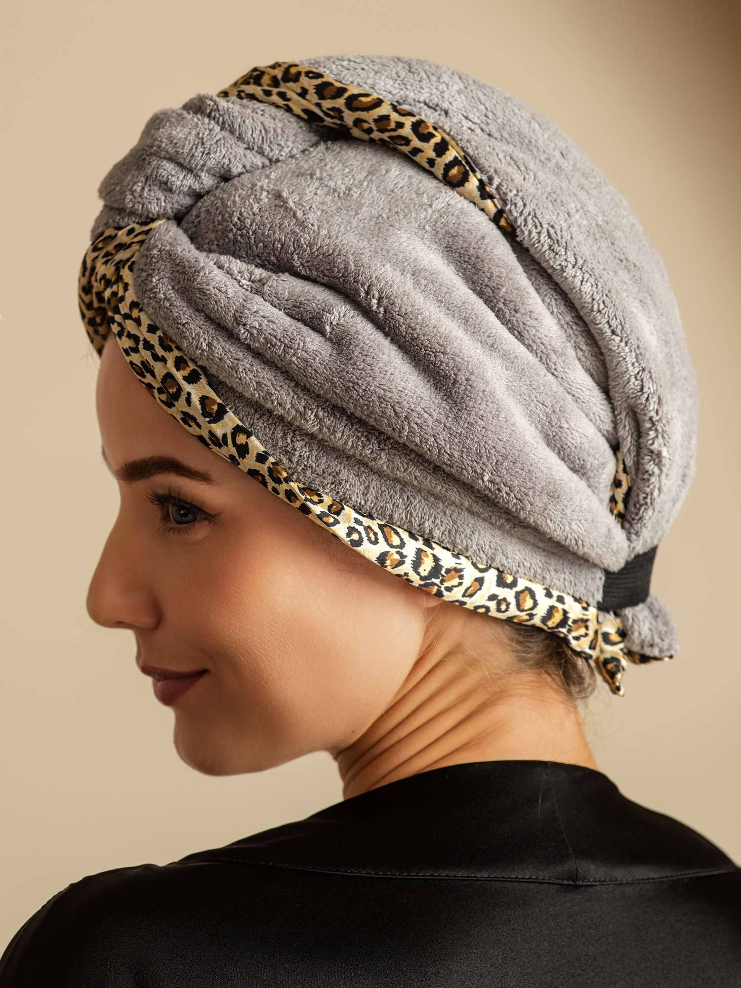 [Leopard] SilkSilky-DE Reine Seide Hair Towel Wrap 008,