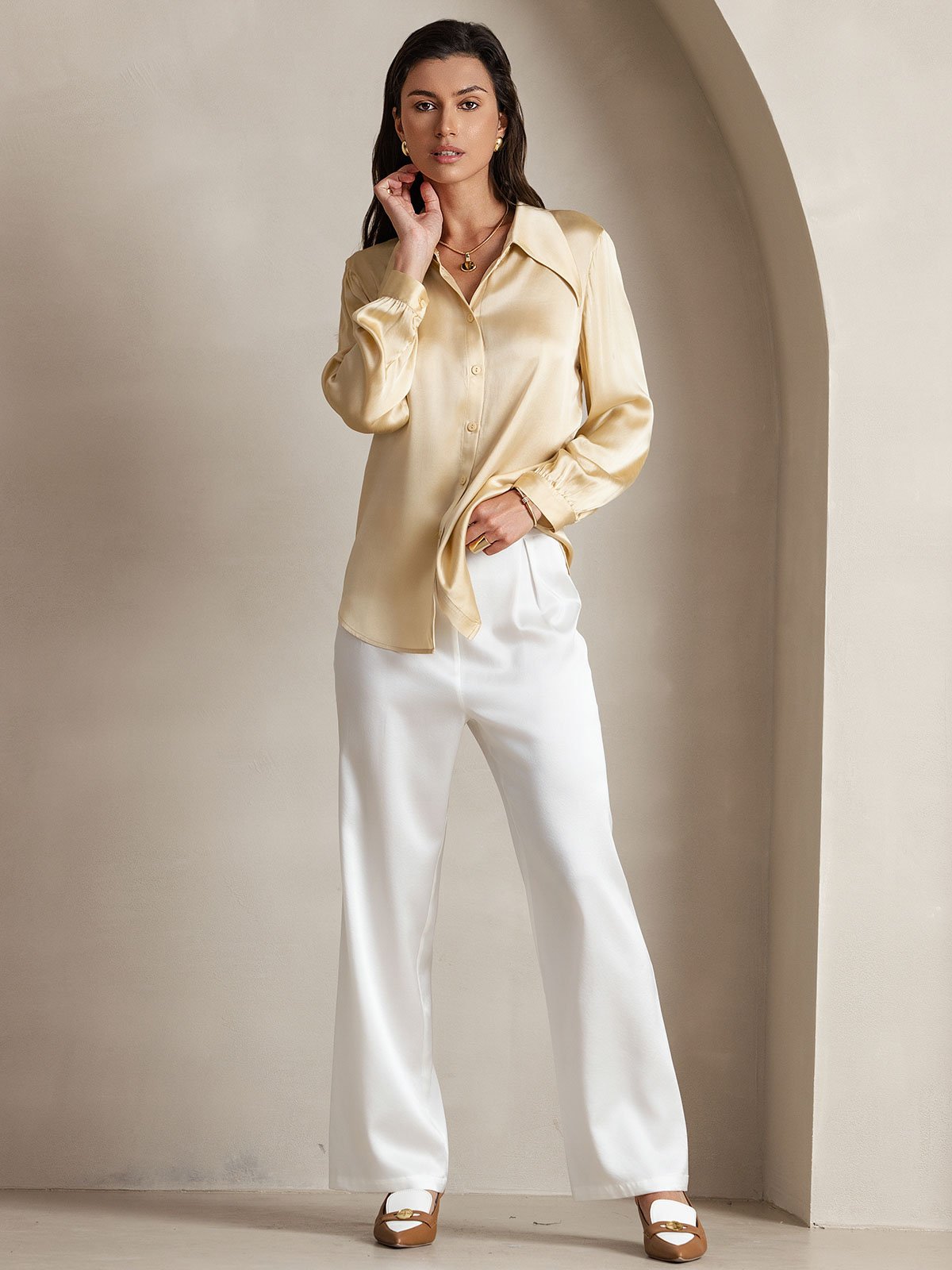 [Weiß] SilkSilky-DE 19Momme Seide Womens Pants 006