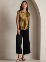 [Braun] SilkSilky-DE Cap Sleeve Round Neck T-Shirt 004