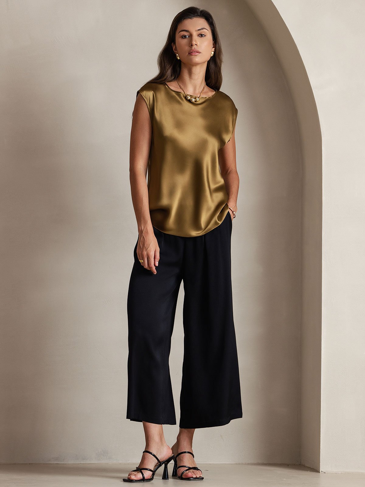 [Braun] SilkSilky-DE 19Momme Seide Womens T-Shirt 004