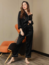[Schwarz] SilkSilky-DE Long Sleeve Notch-Kragen Damen Pyjamas 006