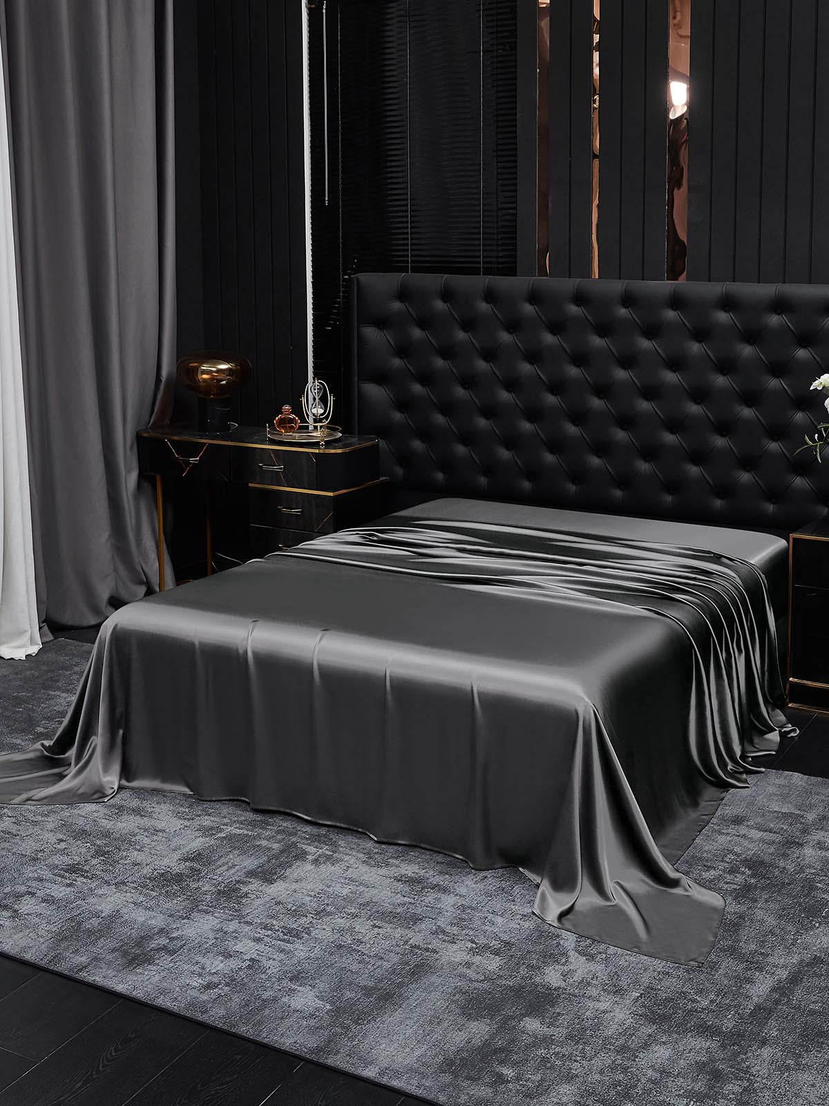 [Dunkelgrau] SilkSilky-DE 19Momme Reine Seide Sheet 001
