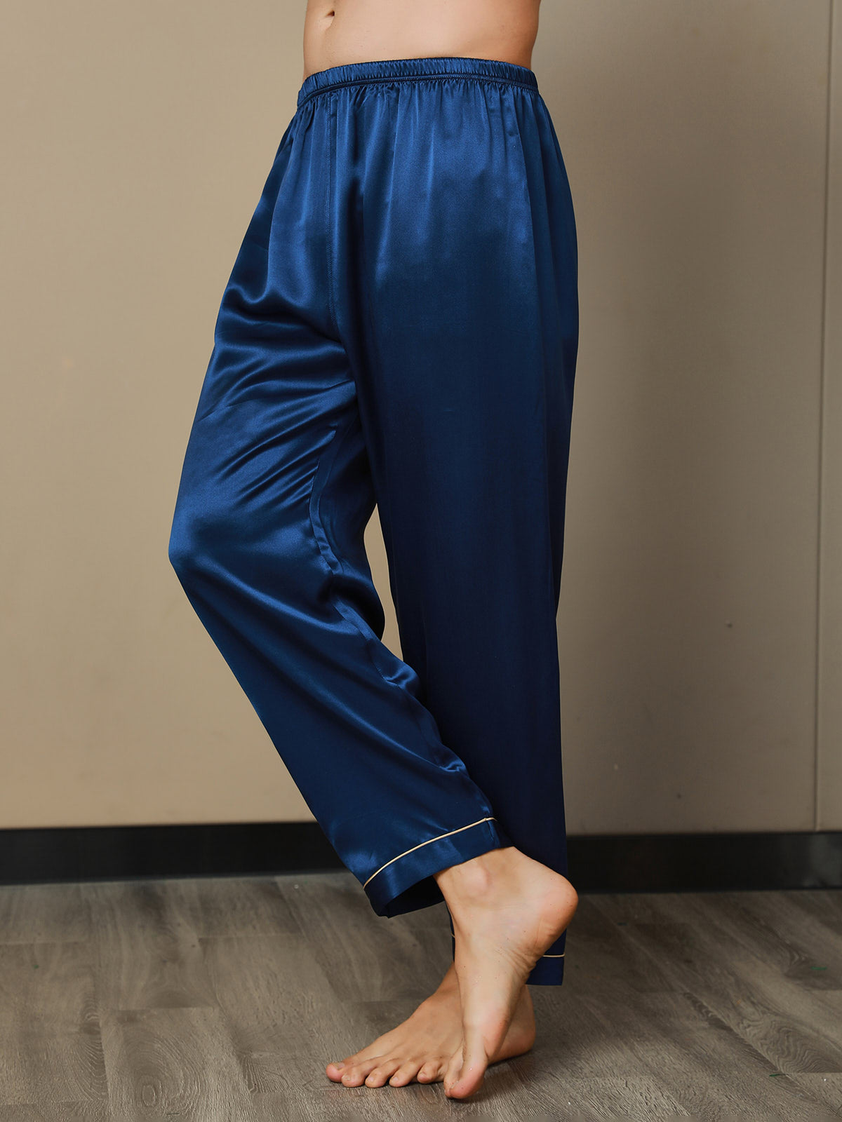 [Dunkelblau] SilkSilky-DE Reine Seide Mens Sleep Bottoms 007