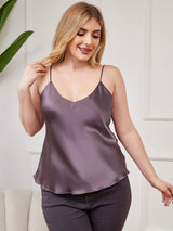 [Lilagrau] SilkSilky-DE Spaghettiträger V Ausschnitt Cami Top Große Größen 003
