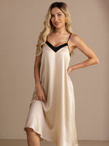 [Reisbeige] SilkSilky-DE Spaghetti Strap V Neck Nachthemden 006