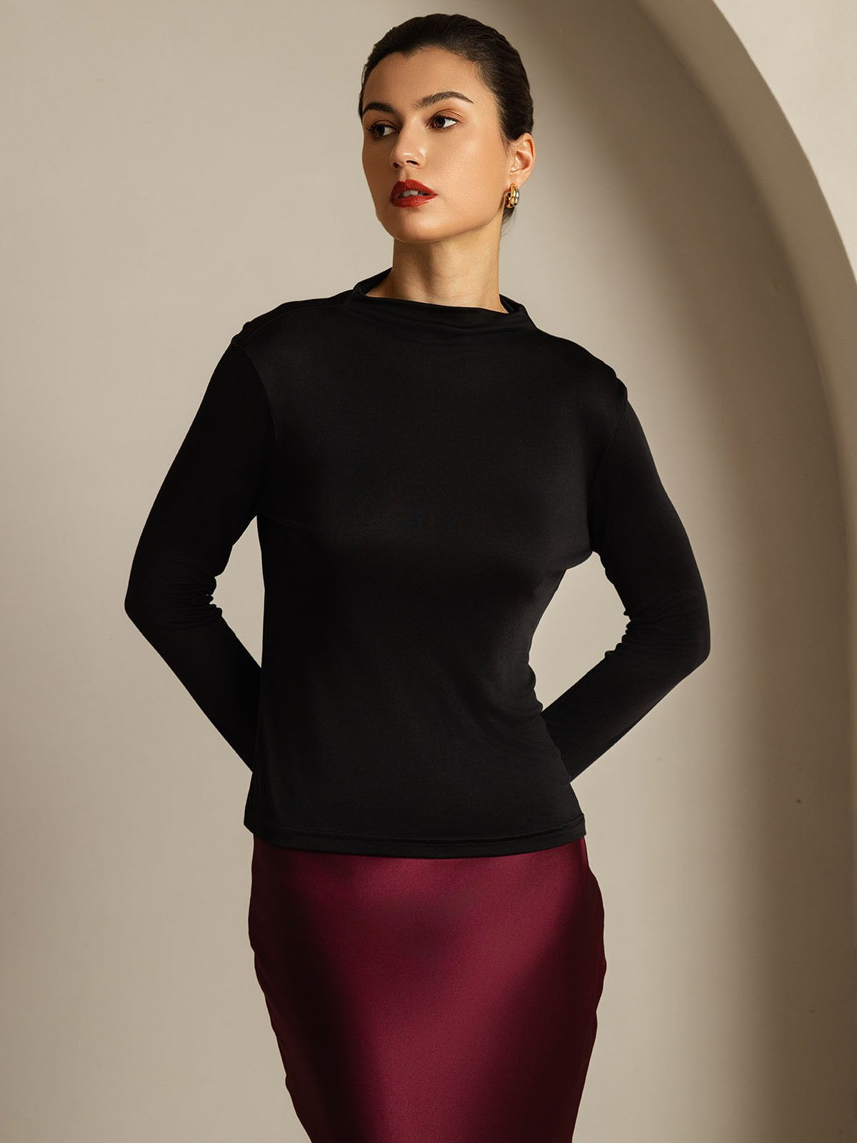 [Schwarz] SilkSilky-DE Reine Seide Womens T-Shirt 008