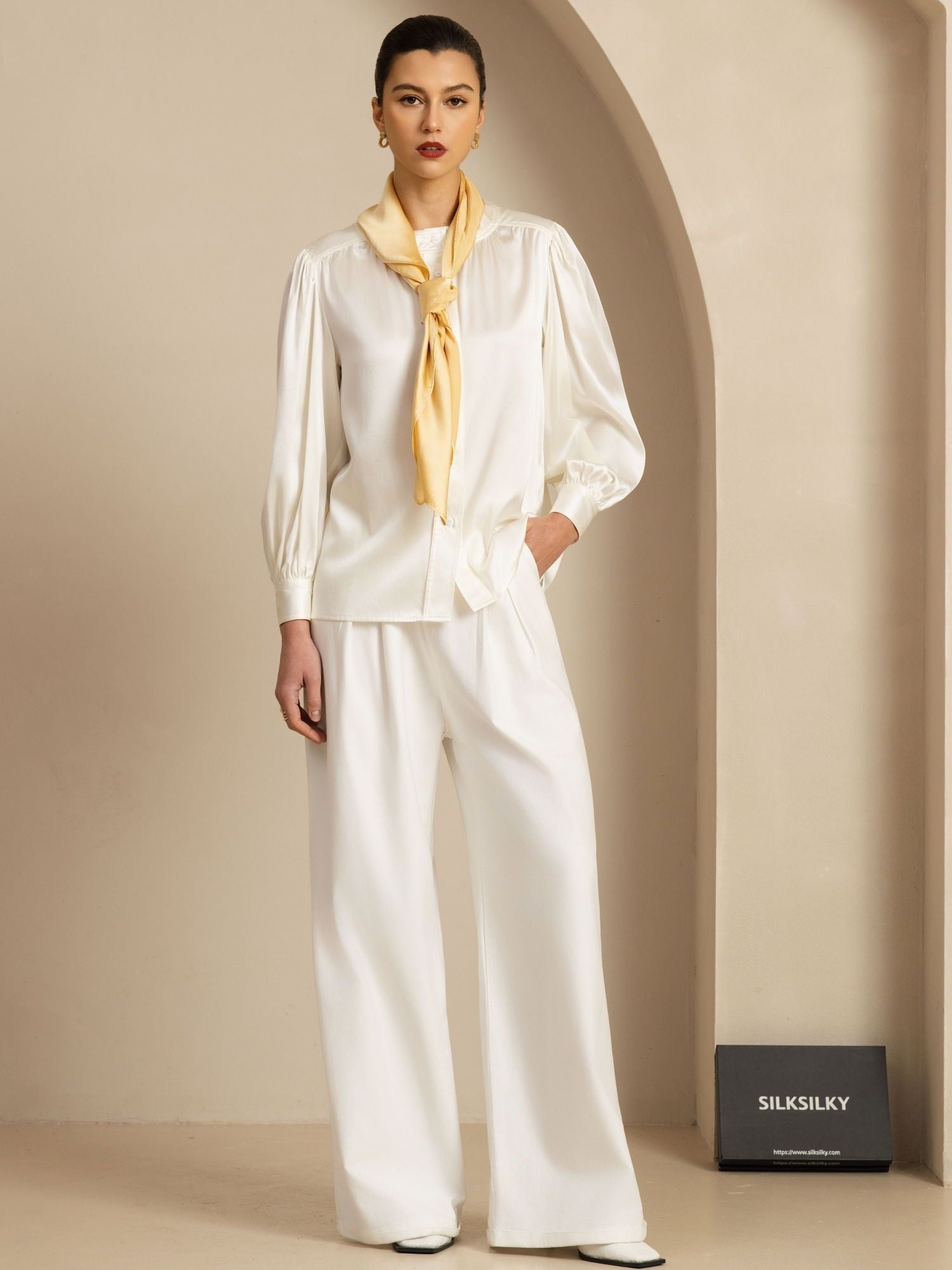 [Champagner] SilkSilky-DE Pure Silk Scarf 004