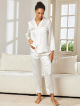 [Weiß] SilkSilky-DE Long Sleeve Notch-Kragen Damen Pyjamas 002