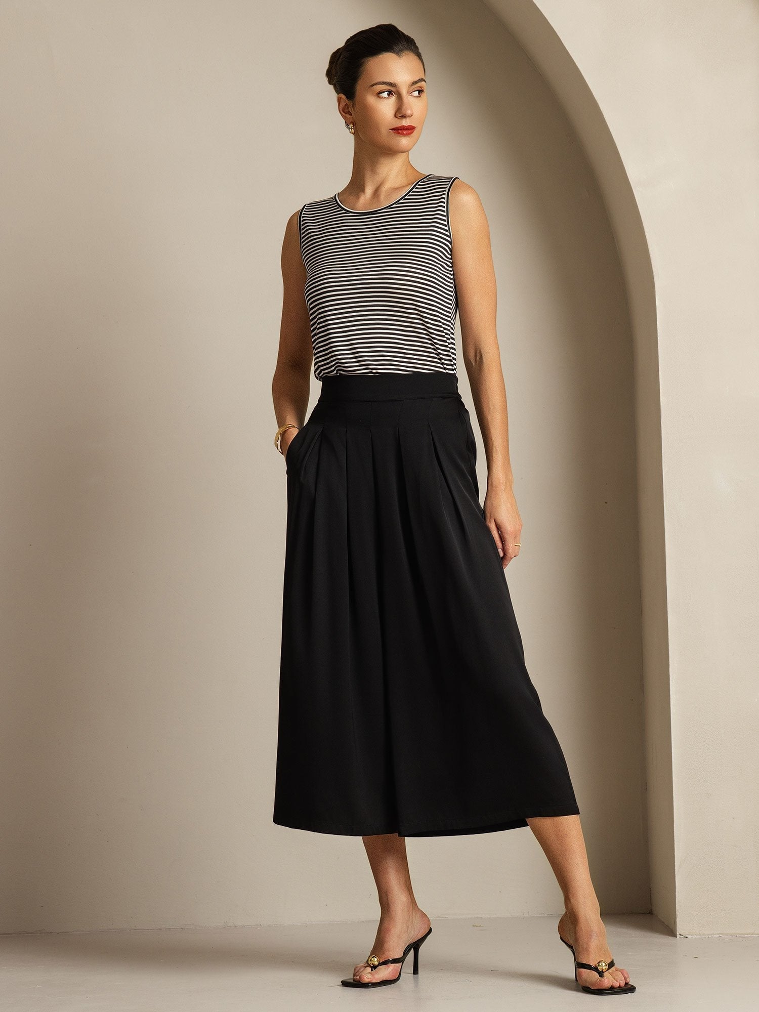 [Schwarz] SilkSilky-DE 19Momme Seide Womens Pants 003