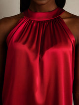 [Rotwein] SilkSilky-DE Sleeveless Halter T-Shirt 004