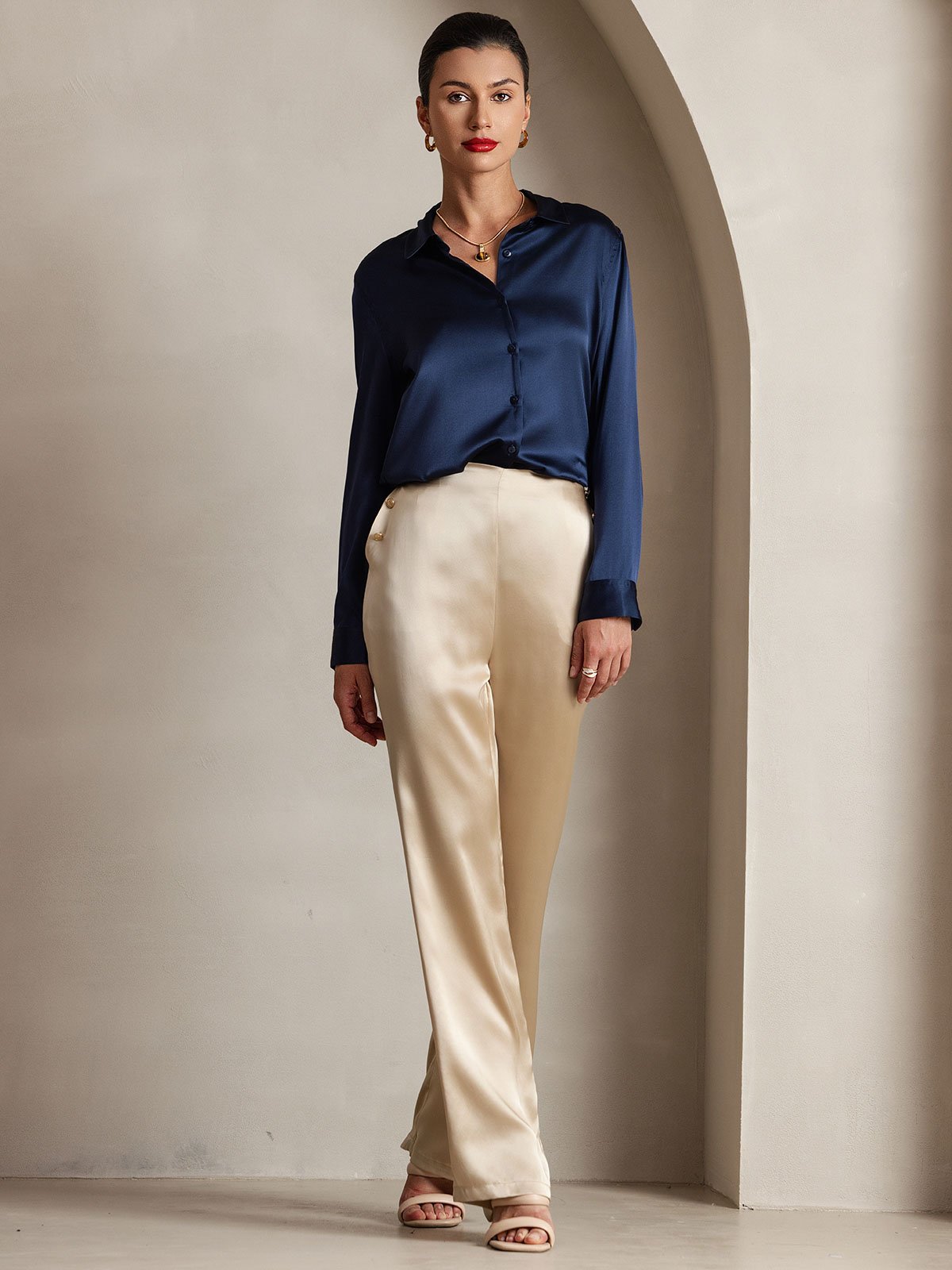[Champagner] SilkSilky-DE 19Momme Seide Womens Pants 001