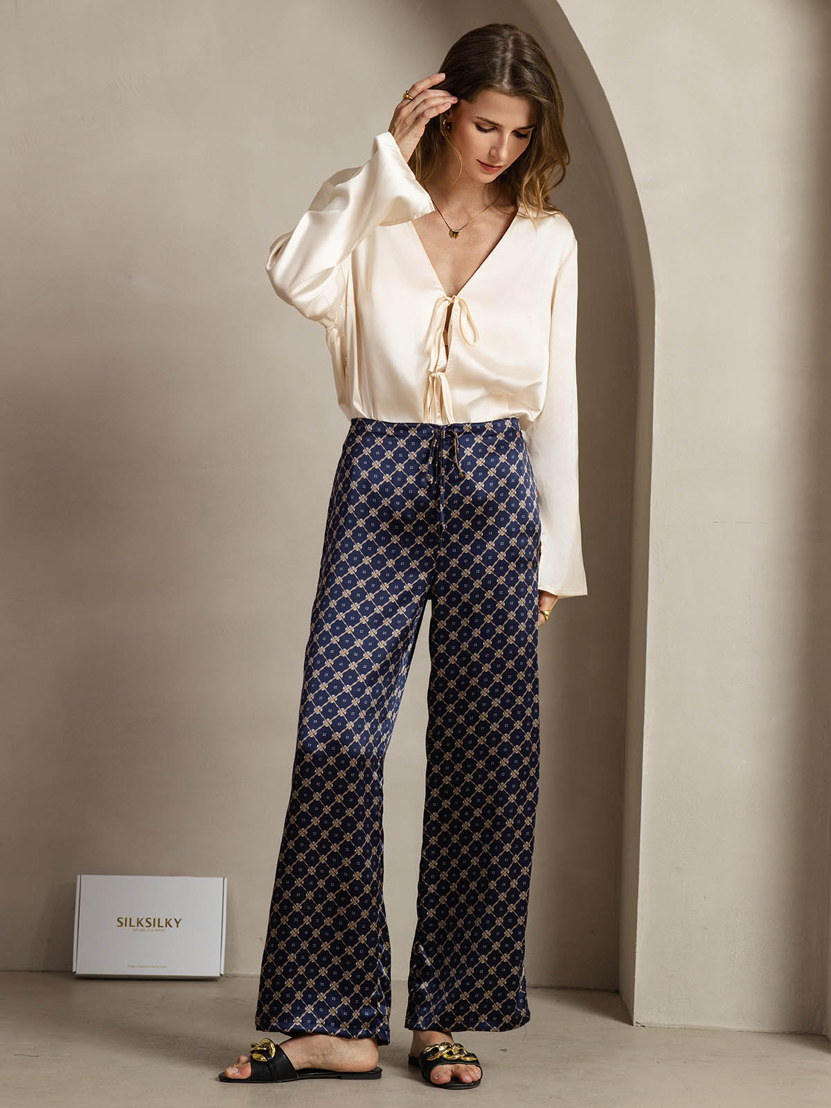 [Marine Kette] SilkSilky-DE 19Momme Seide Womens Pants 003