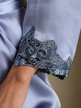[Stahlblau] SilkSilky-DE 3/4 Sleeve Damen Morgenmantel 006