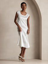 [Weiß] SilkSilky-DE Cap Sleeve Tiefer Rundhalsausschnitt Kleider 001