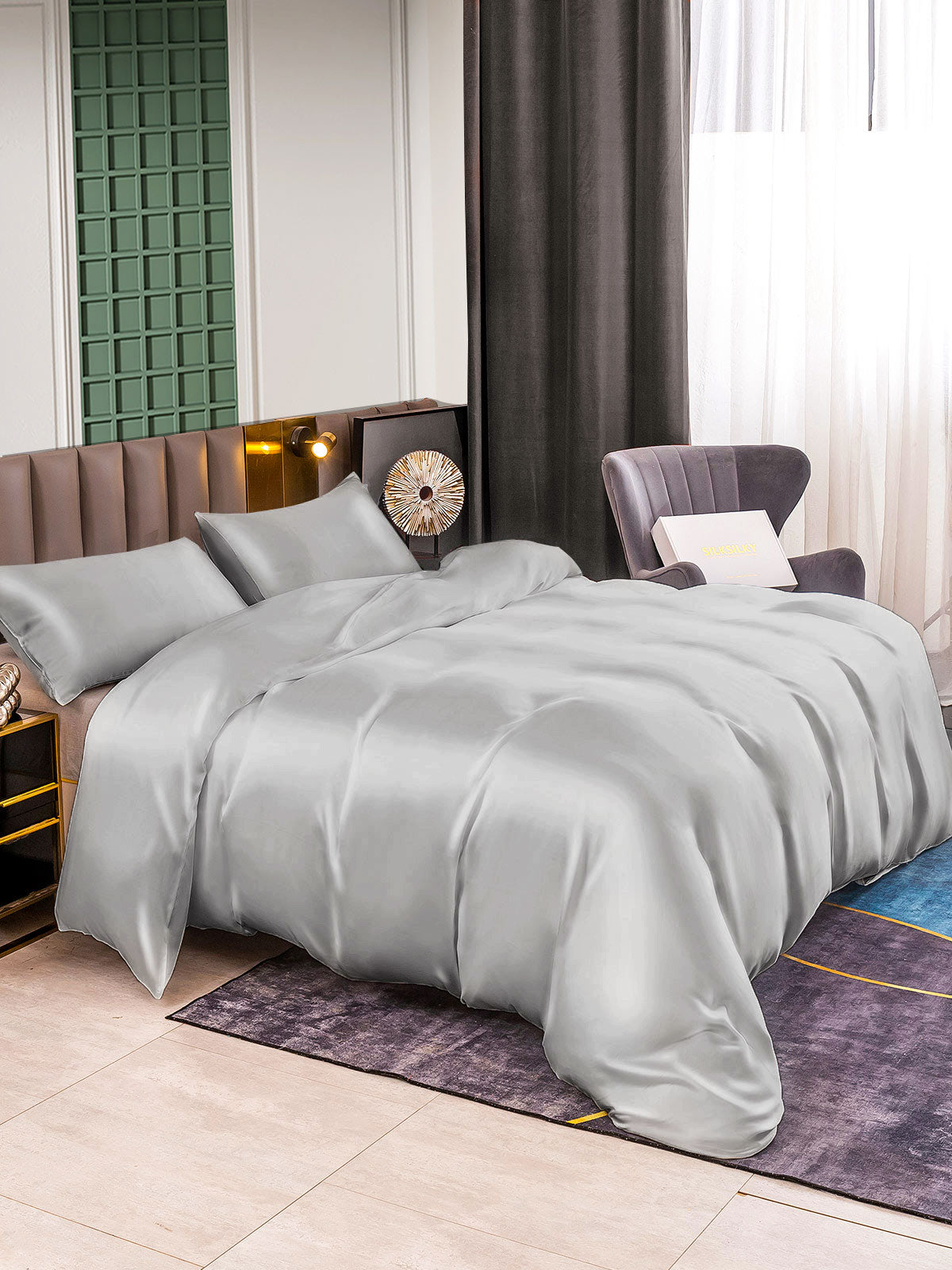 [Silber] SilkSilky-DE 25Momme Reine Seide Bedding Set 004