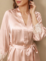 [Rosa] SilkSilky-DE 3/4 Sleeve V Neck Nachthemd&Morgenmantel Set 009