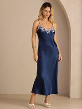 [Blau] SilkSilky-DE Sleeveless V Neck Kleider 005