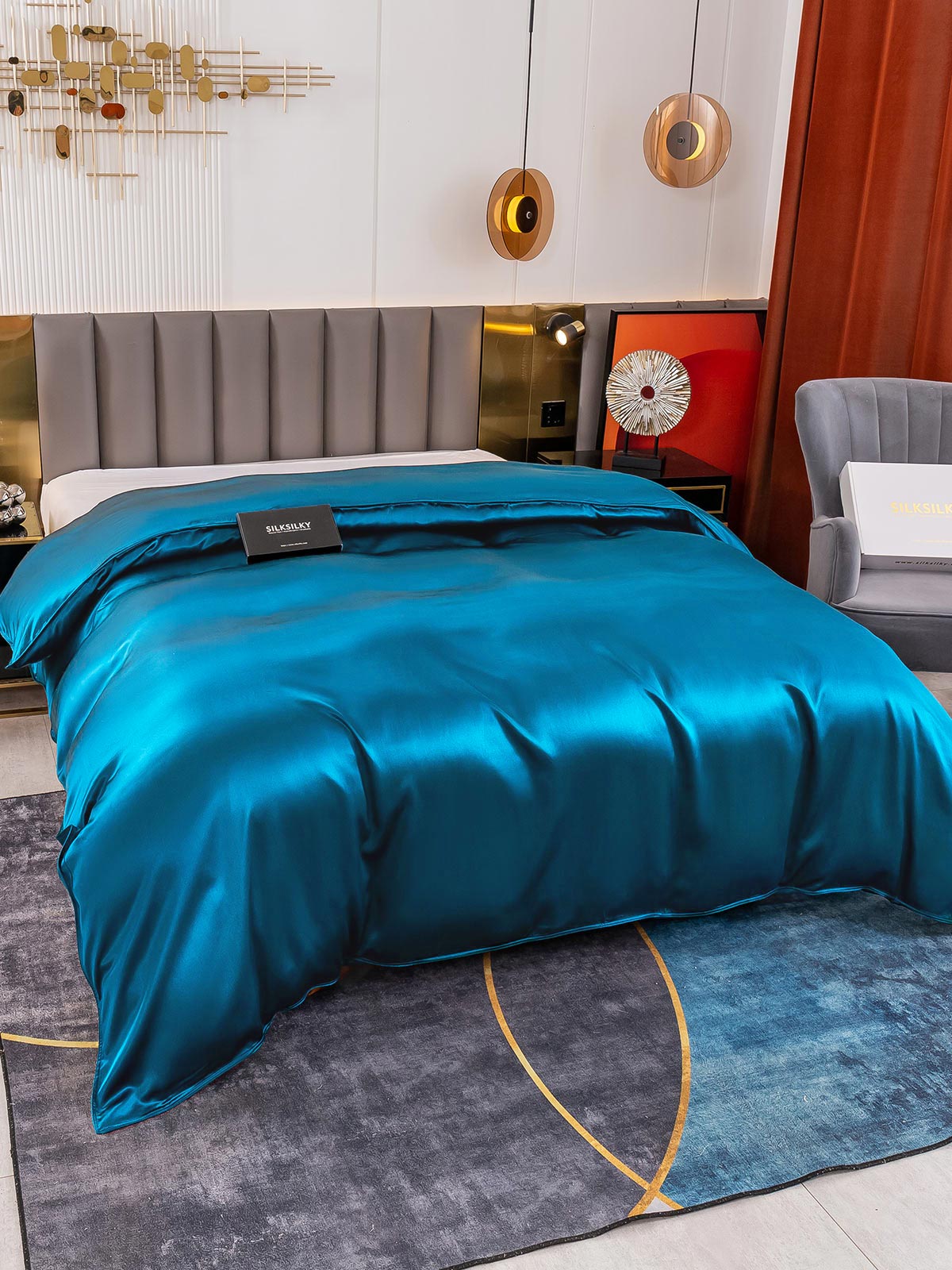 [König Blau] SilkSilky-DE 19Momme Reine Seide Duvet Cover 003