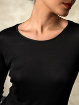 [Schwarz] SilkSilky-DE Langärmelig Rundhalsausschnitt Damen Lange Unterwäsche 005