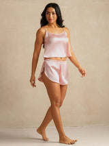 [Rosa] SilkSilky-DE Spaghettiträger Tiefer Rundhalsausschnitt Camisole-Set 006