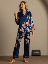 [Dunkelblau] SilkSilky-DE Long Sleeve Notch-Kragen Damen Pyjamas 002